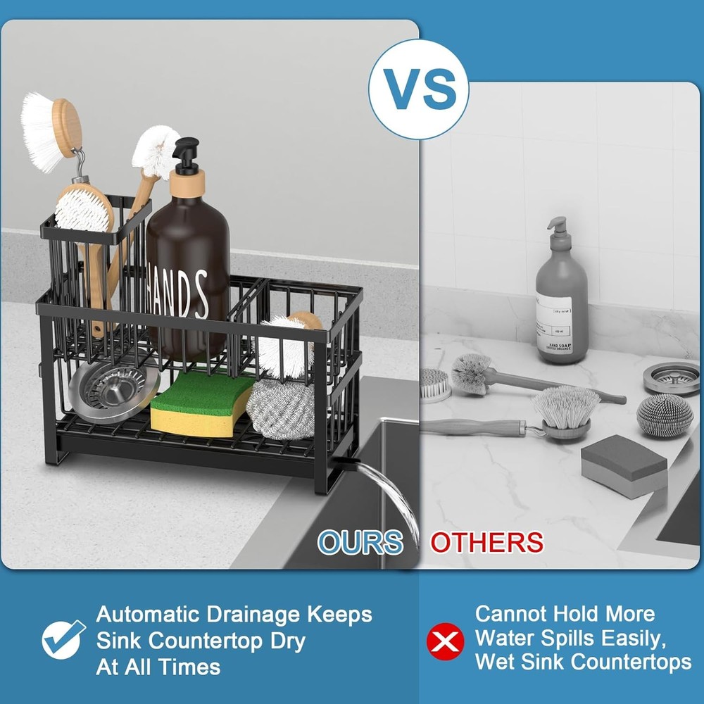 2-Tier Kitchen Sink Caddy – Sponge & Brush Holder, 4-Section Organizer