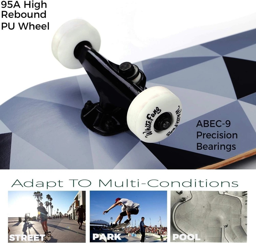 Durable Double Kick Skateboard 31.75'' for Beginners - Ready to Ride Design!