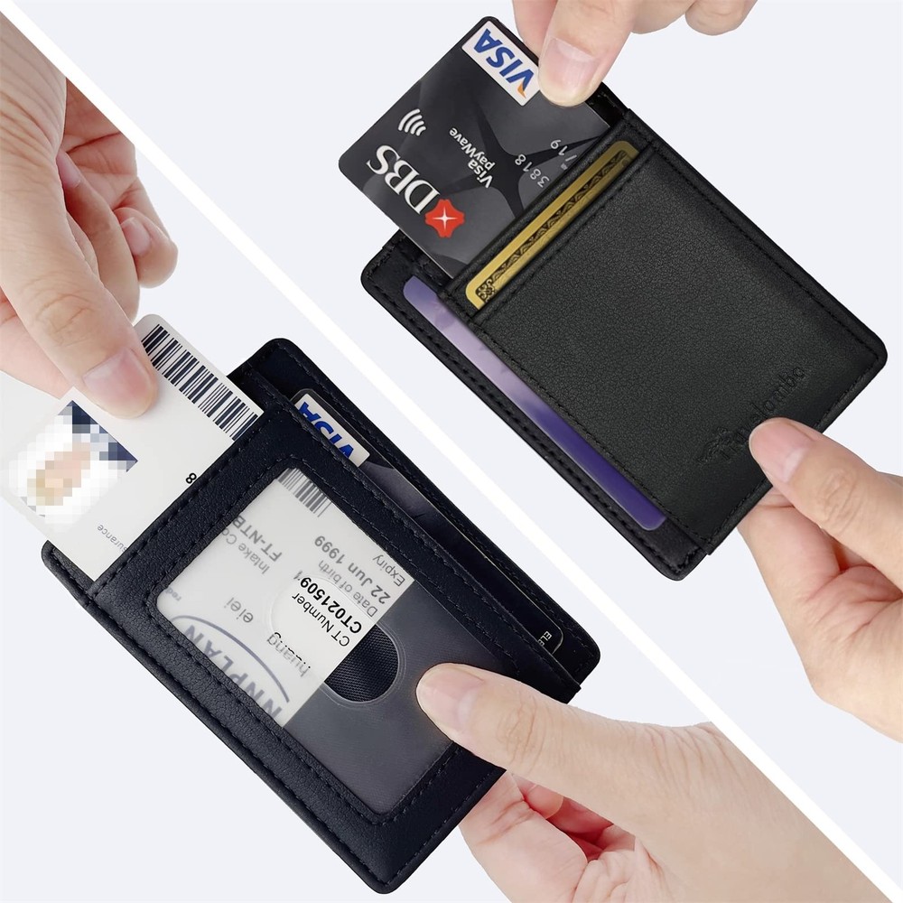 Front Pocket Minimalist Leather Slim Wallet RFID Blocking Medium Size(Black D...