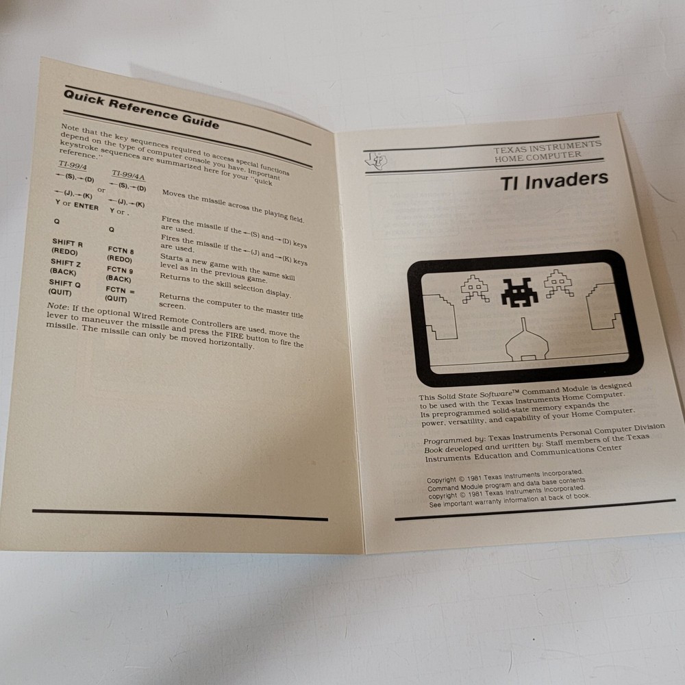 TI Invaders Texas Instruments Home Computer Reference Guide 1981