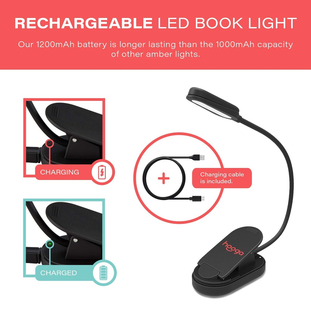 Amber Book Light, Rechargeable Clip-On Blue Light Blocking LED Reading Light,...