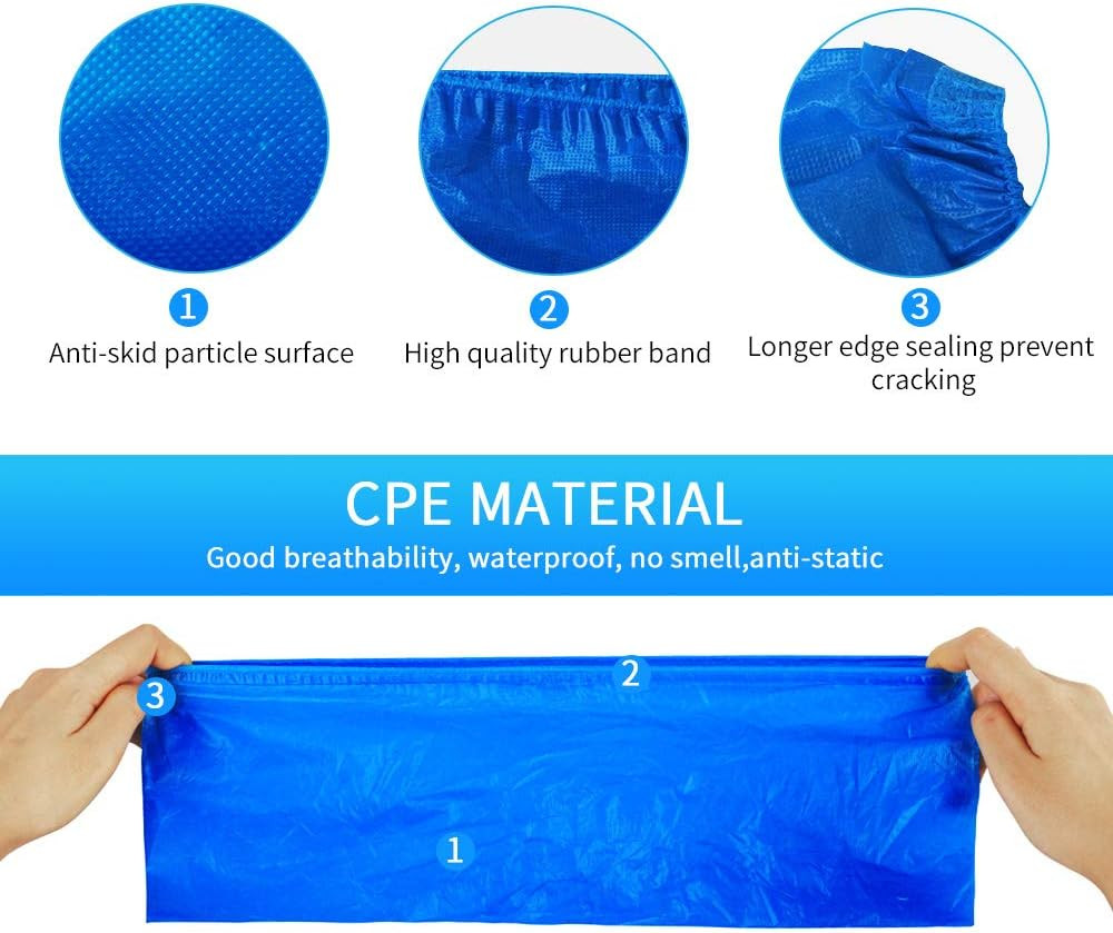 100 Pack Disposable Blue Shoe Covers, Waterproof Boot Covers, Fits Most Sizes