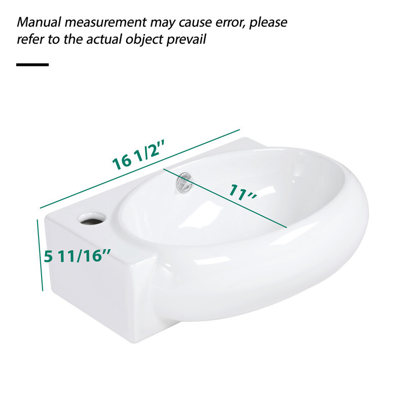 Small Wall Mount Vessel Sink Rectangle Sink White Ceramic Bathroom Sink-Left