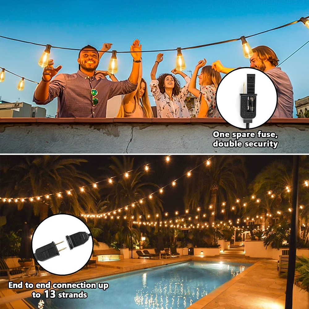 100FT Outdoor String Lights for Patio Waterproof Connectable ST38 LED Light Stri
