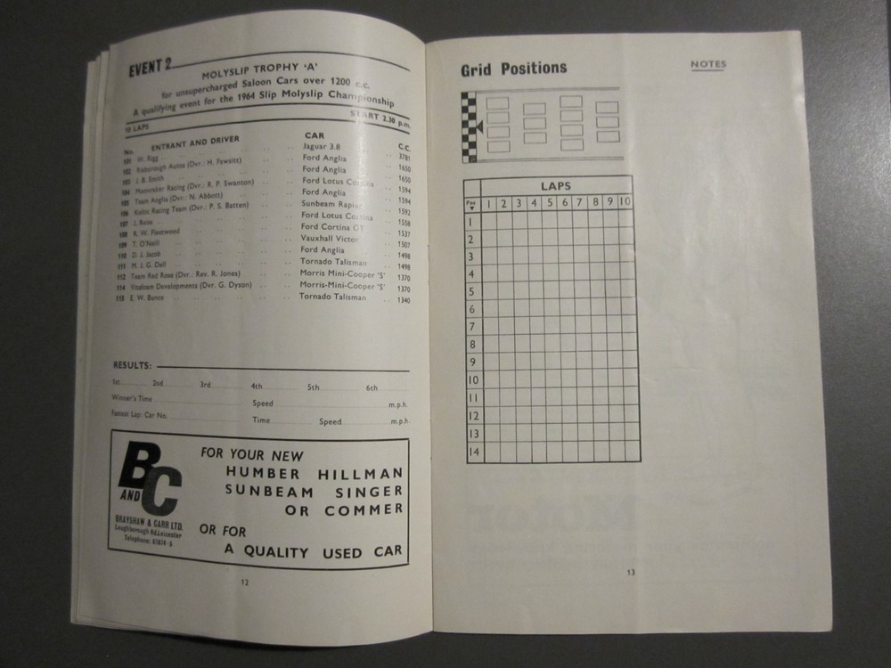 BRSCC Mallory Park Easter Monday 30 March 1964 programme