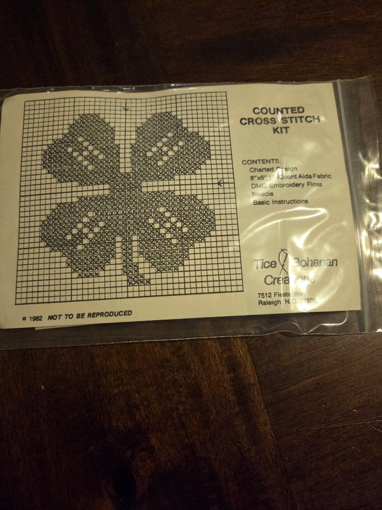 1985 vintage cross stitch kit four leaf clover