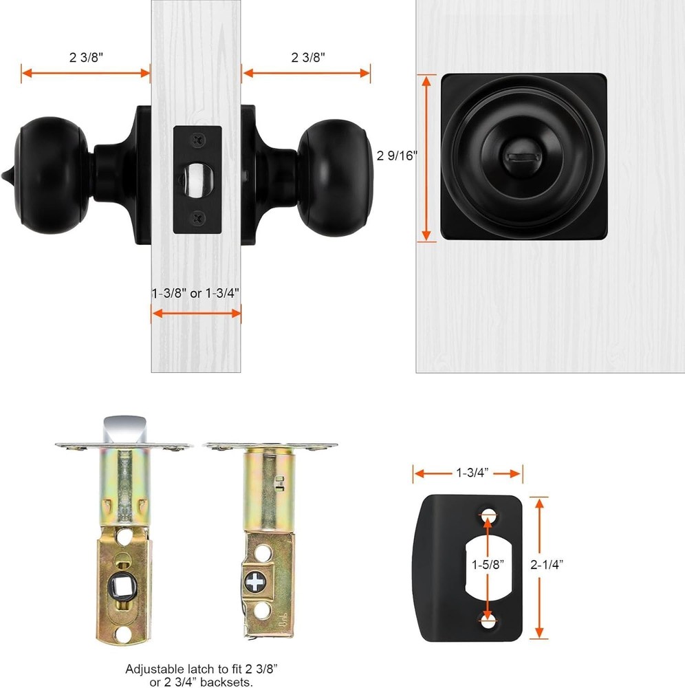 Haidms Black Door Knobs Interior, Square Privacy -6 Pcs, Matte