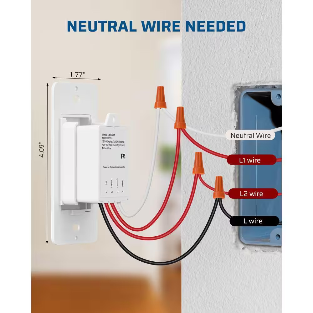 125-Volt 3 Way Wireless Remote Control Light Switch and Receiver Kit with Magnet