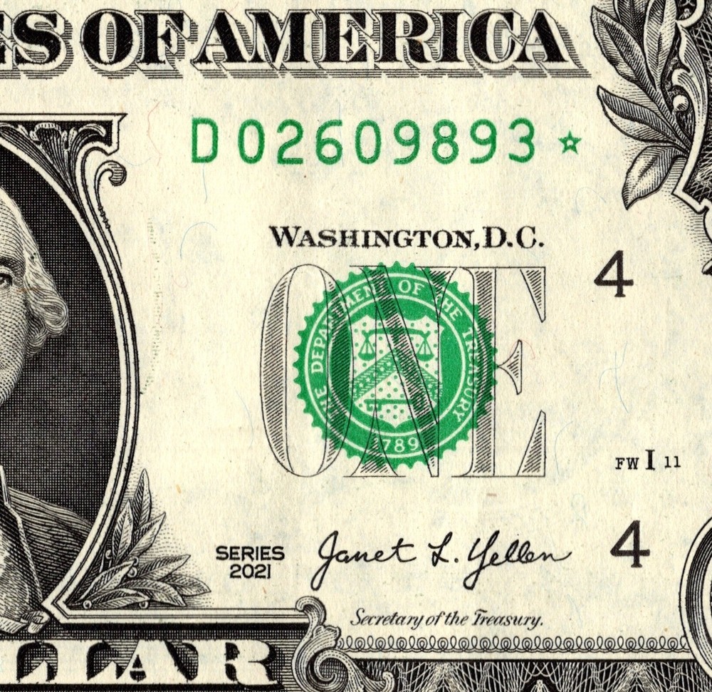 2021 D Star note  1 dollar bill Regular Run