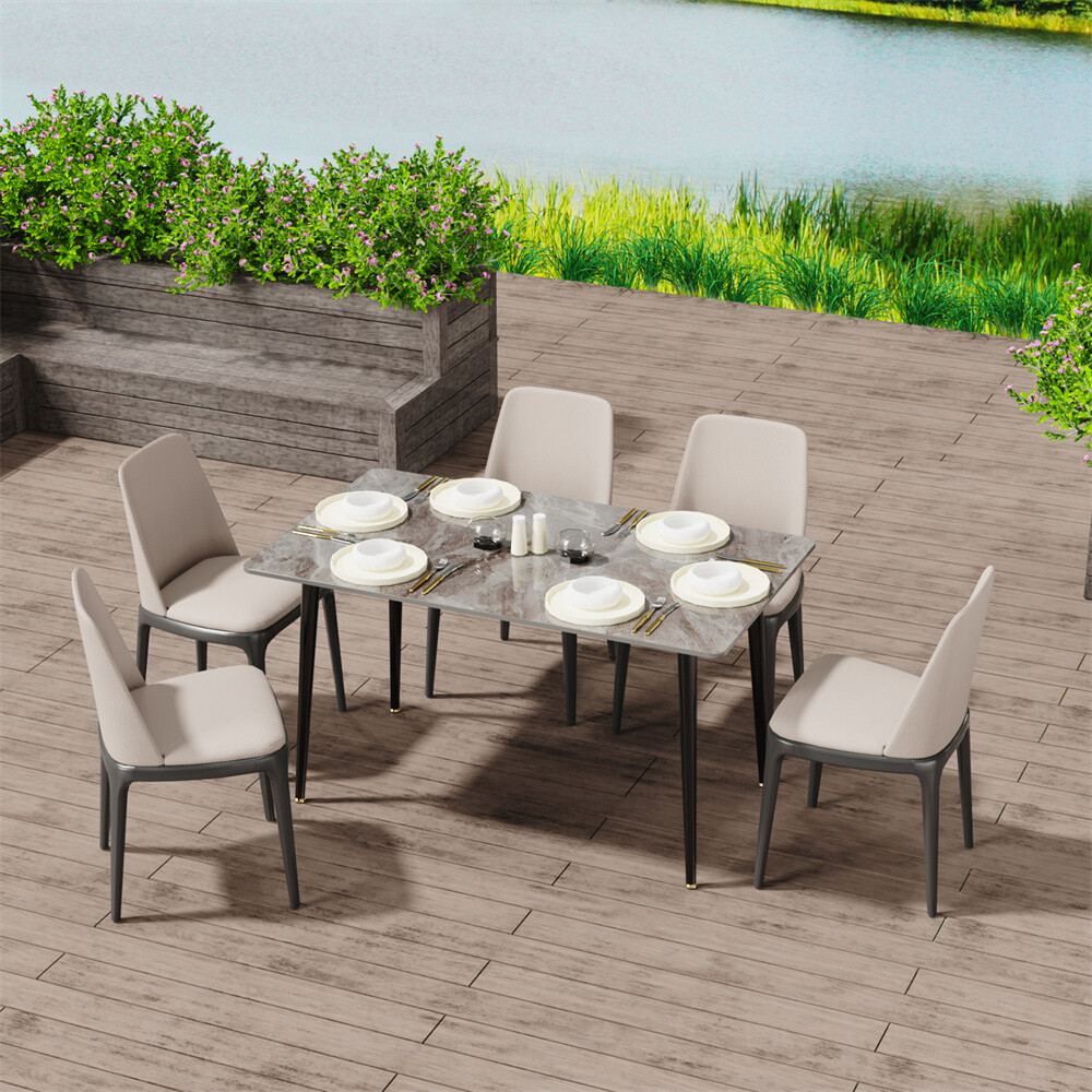 Large Dining Table For 4-6 People Modern High Gloss Sintered Stone Table Kitchen
