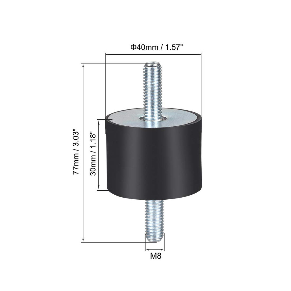 40x30mm Rubber Vibration Isolators with M8 Studs - 2 Pack