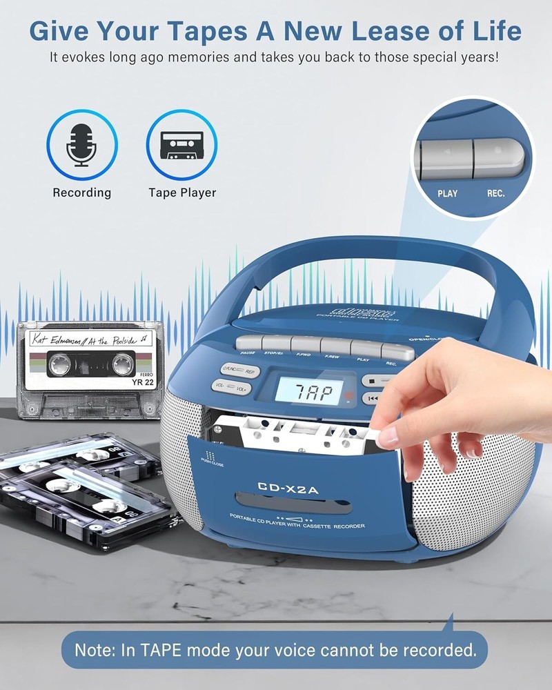 Compact Wireless Bluetooth Boombox with Cassette Player and Remote Functionality
