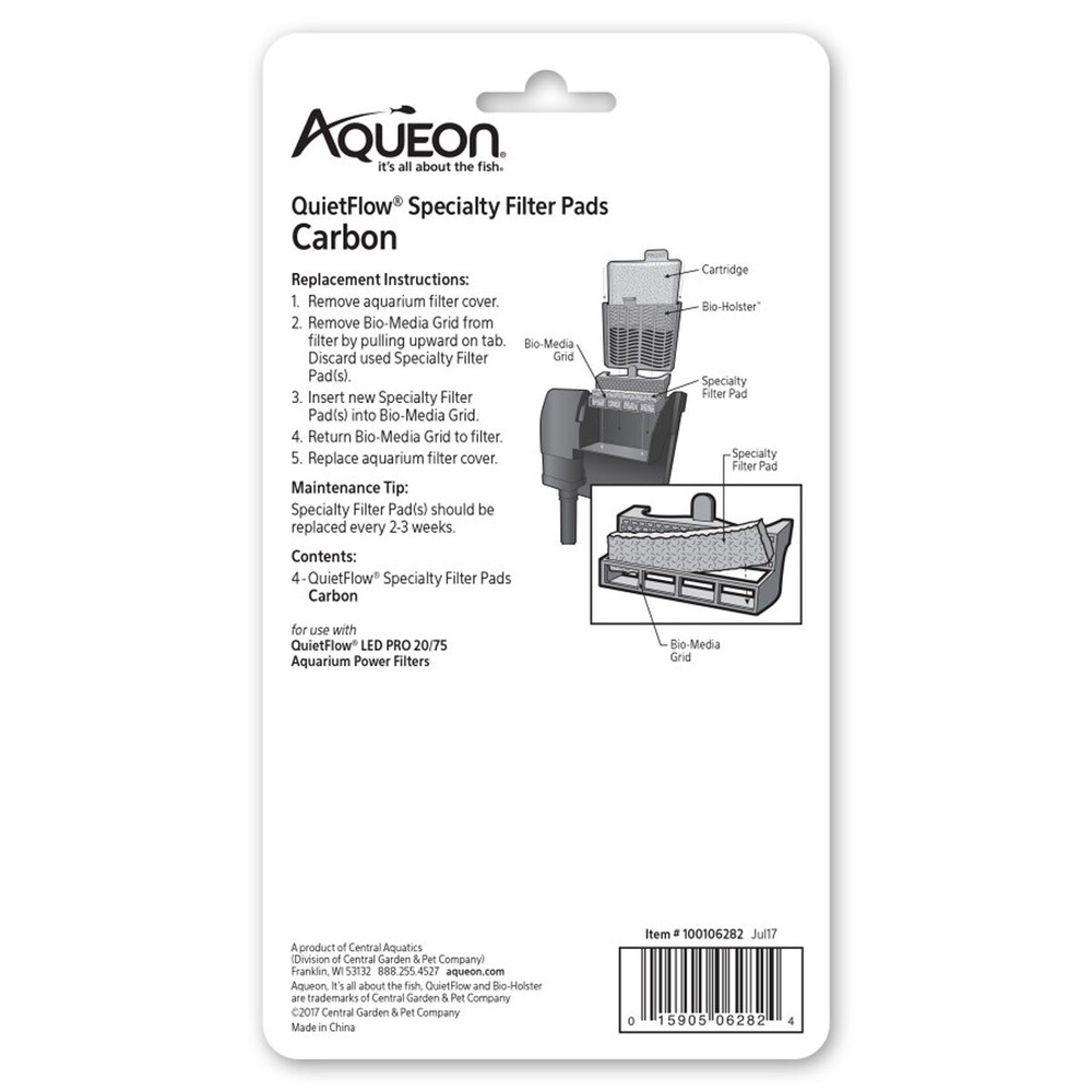 Aqueon QuietFlow Size 20/75 Specialty Filter Pads Carbon 4 pack