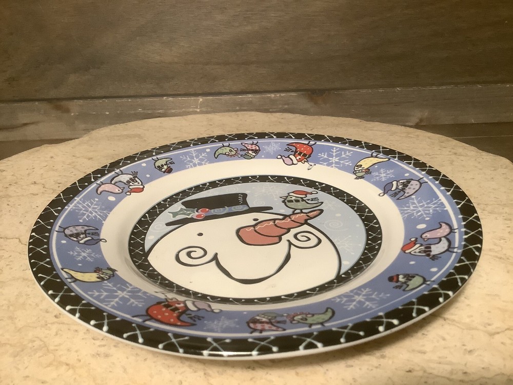 Santa's Workbench 8" SNOWMAN Decorative PLATE BLUE BLACK MORE 2003 CERAMIC