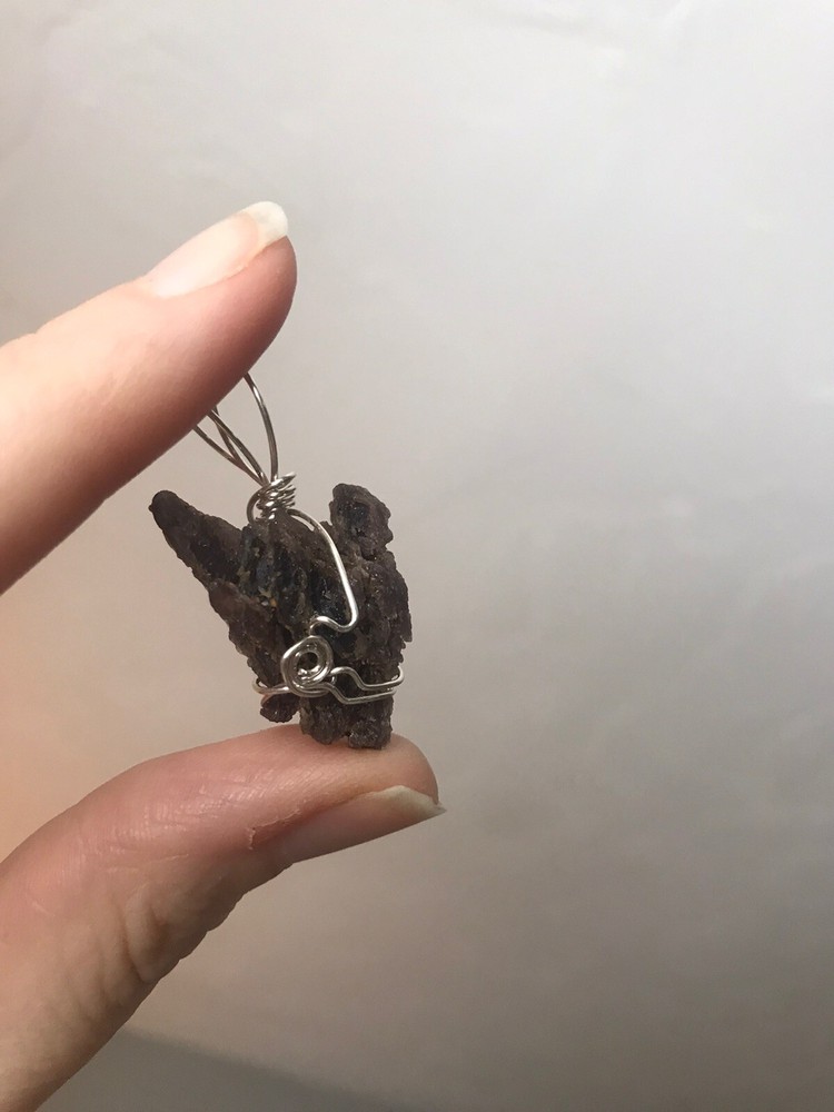 Rare Etched Axinite Sterling Silver Wrapped Pendant