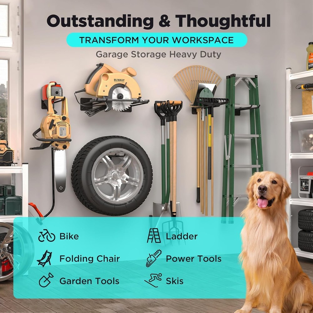 6 Pack Garage Storage System Hooks, Heavy Duty Wall Mount 6, Black