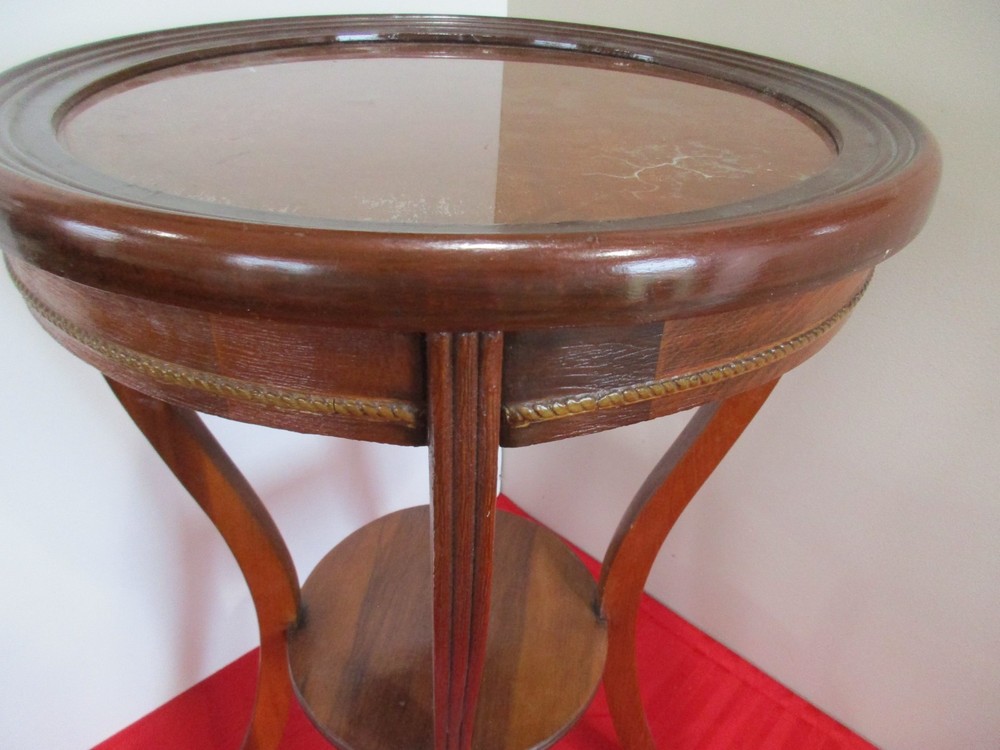 Mid Century Round Solid Wood / Glass End Table / Side Table
