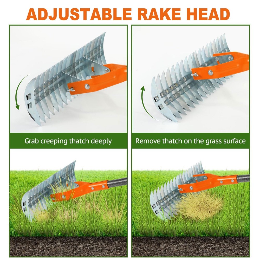 Thatch Rake,15" Lawn Dethatcher Rakes,Dead Grass Remover,Manual Dethatching R...