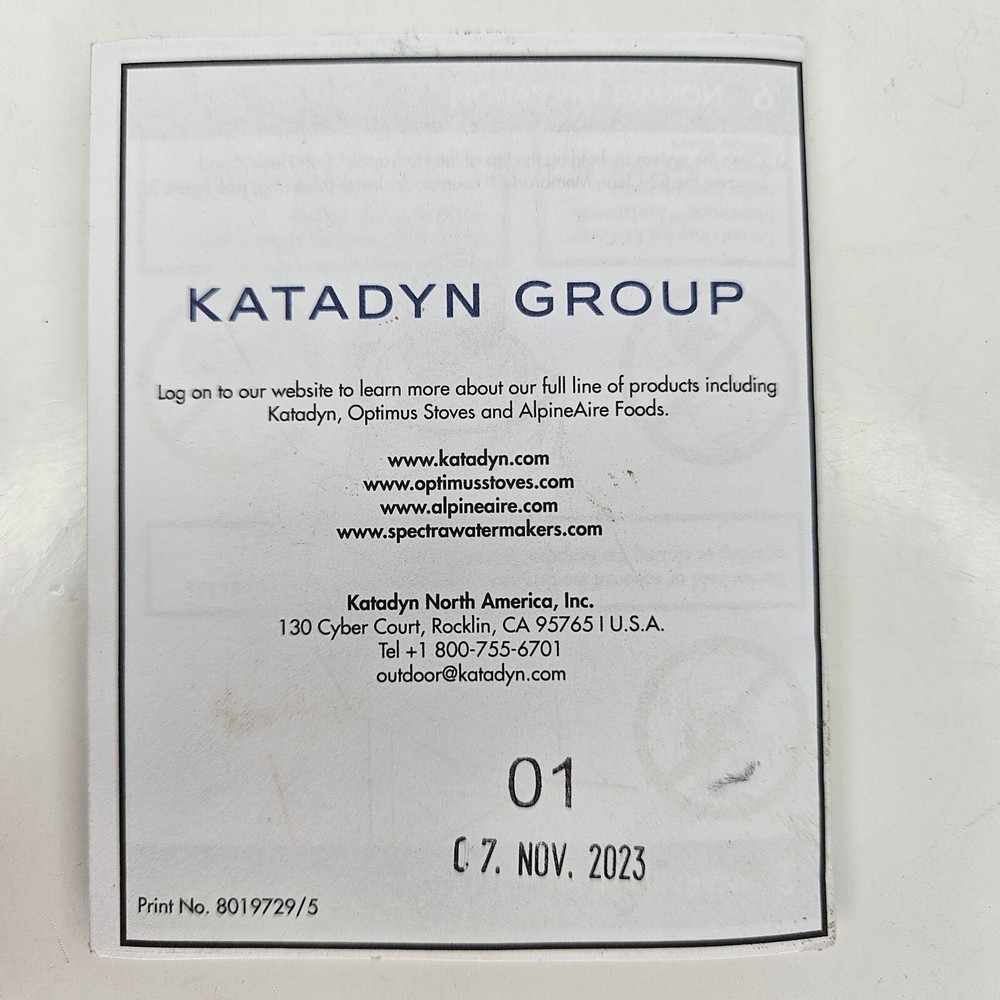 Katadyn BeFree Water Bottle Filter Purification Filtration System Instructions