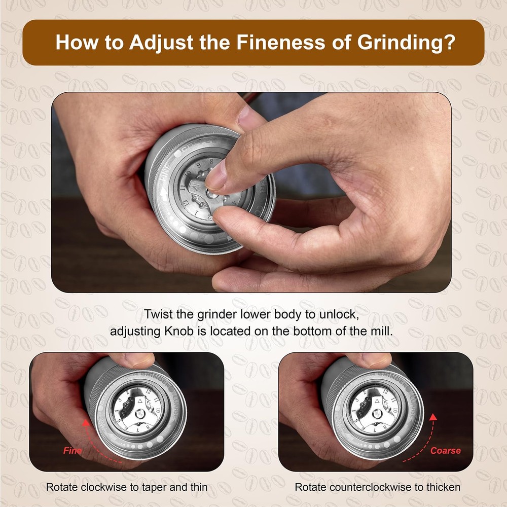 M6 Manual Coffee Grinder,Conical Hexagonal Burr Double Bearings for Smooth G...