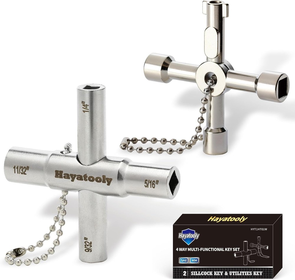 4 Way Sillcock Key Set Utilities Key Multi-functional Water Key 2-Pa...