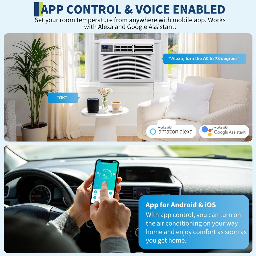 12000 BTU Window Air Conditioner with WiFi Remote & App Control & Timer Function