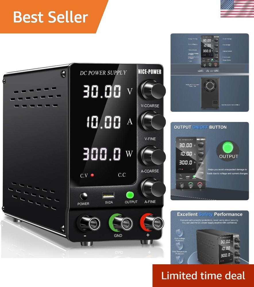 DC Power Supply Variable 30V 10A, Adjustable Switching Regulated DC Bench Pow...