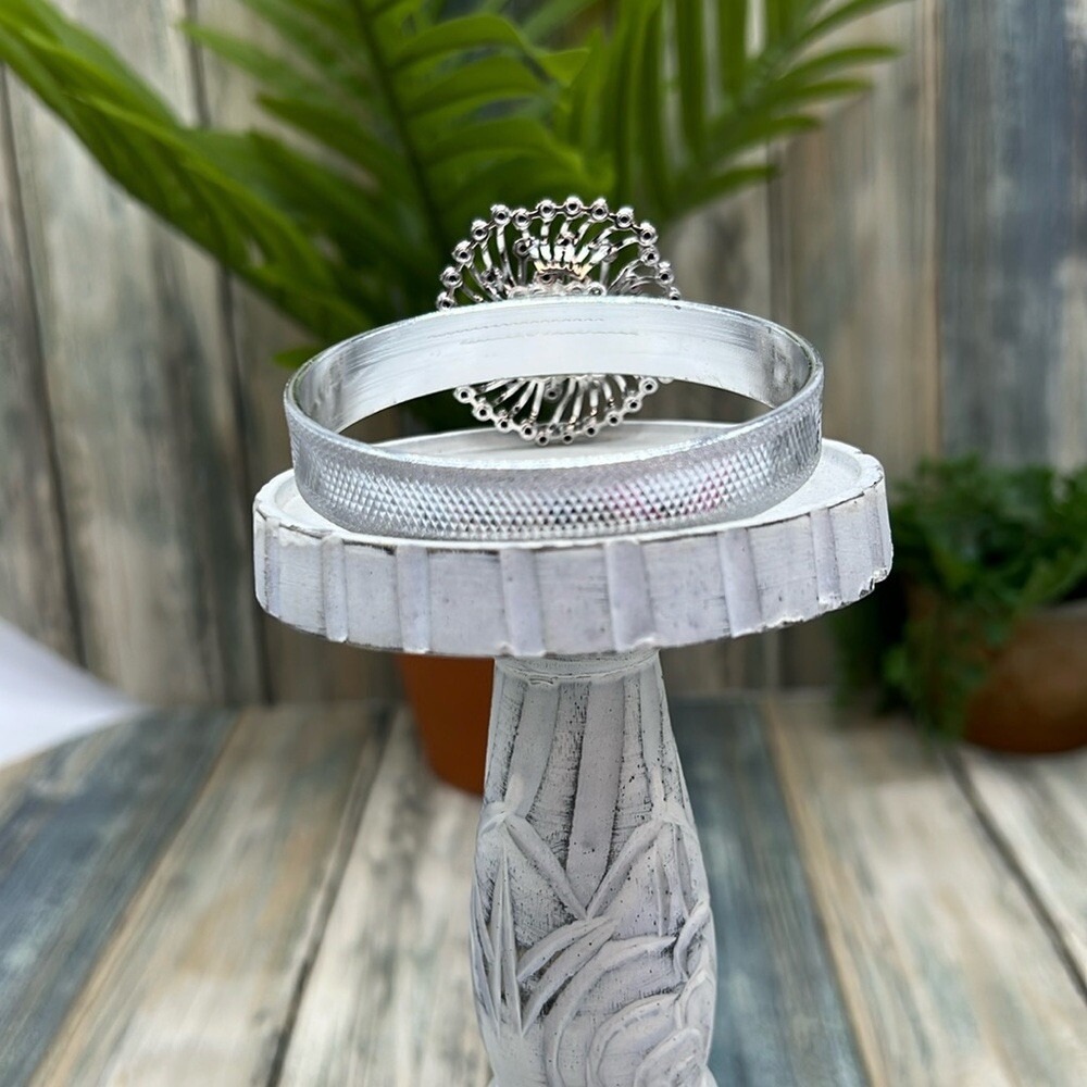 Adorned Crown Jewelry assemblage blue rhinestone silver sparkle bangle bracelet