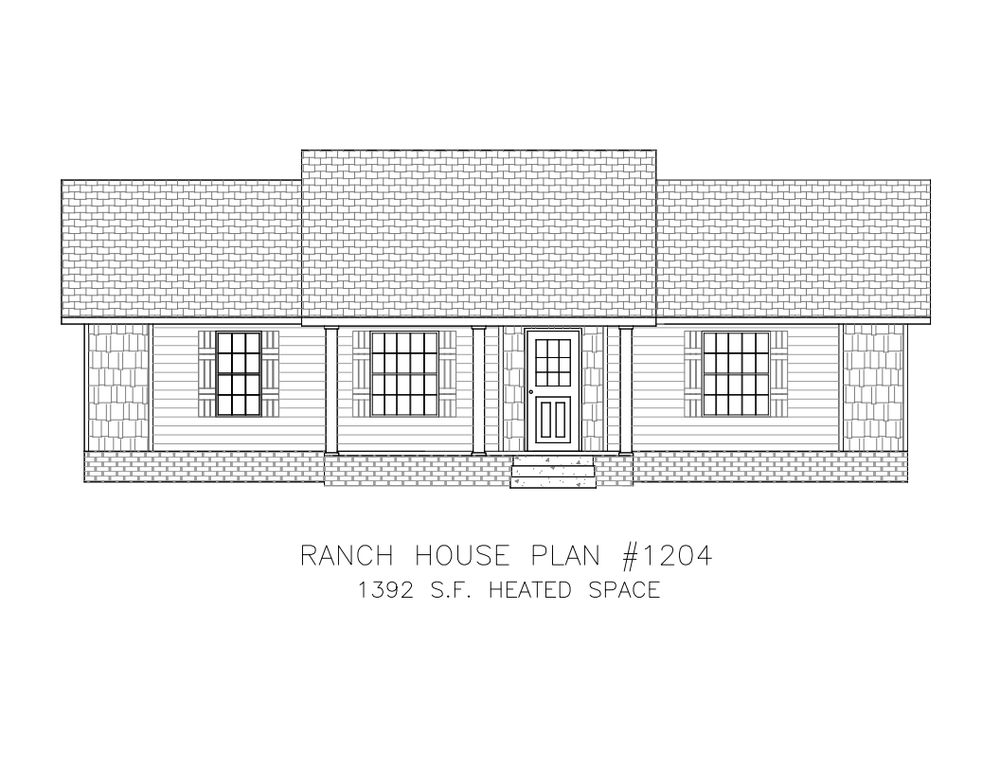 Ranch House Plans 1392 SF 3 Bed 2 Bath Open Floor - Split BR (Blueprints) #1204