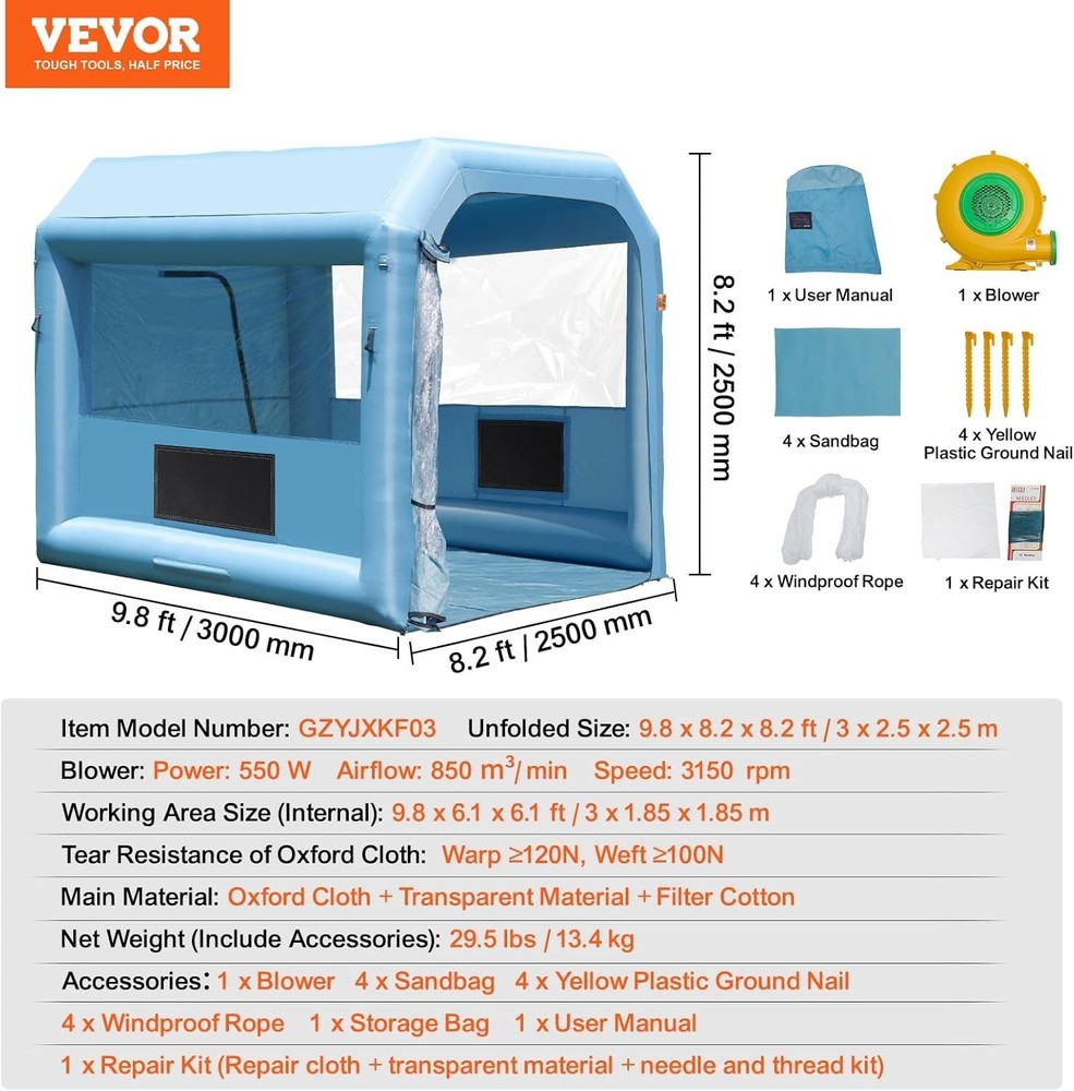 Versatile Inflatable Spray Booth 10ft - Durable & Water-Resistant with Blower