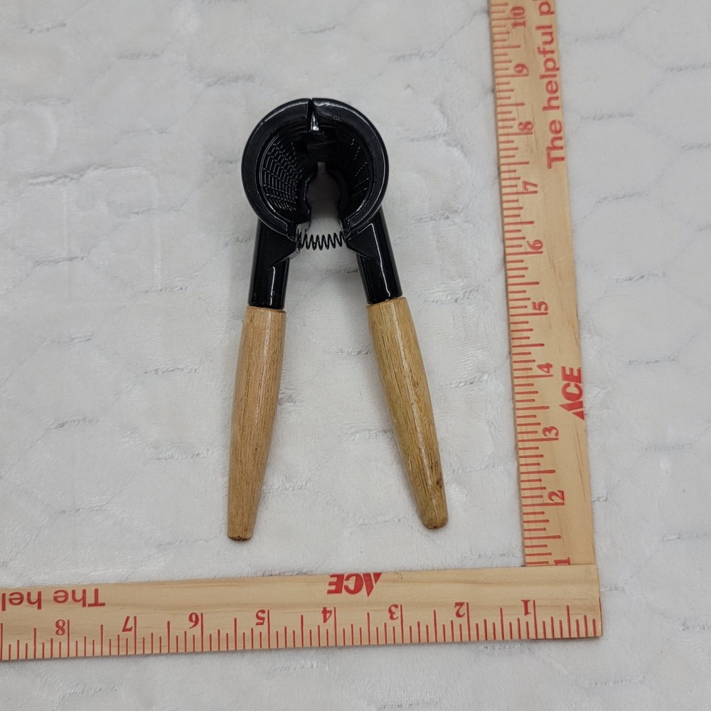 Vintage Spring Action Nutcracker Wood Handle Black Metal Walnut Cracker Tool
