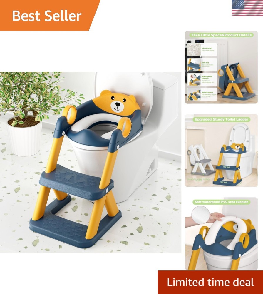 Safe Adjustable Toddler Potty Training Seat with Waterproof Cushion & Step Stool