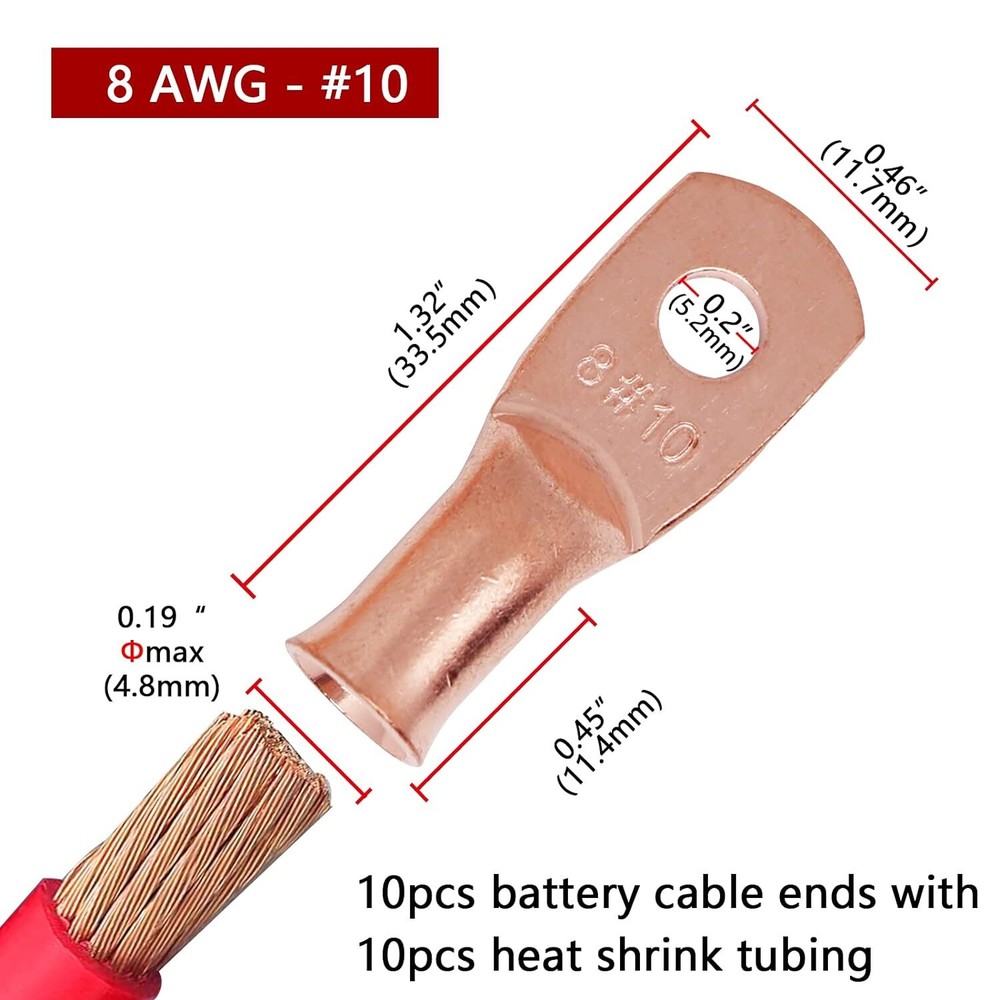 30/10PCS Bare Copper Cable Wire Lugs Ring Terminals Battery Wire Welding Cable