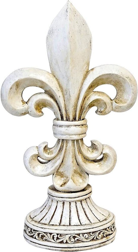 Figurine for Rustic Fleur De Lis FDL Distressed White Tabletop Statue Sculpture