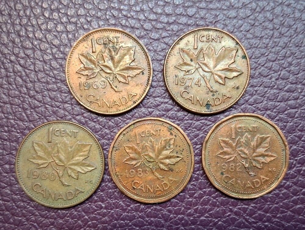 Canada Different Dates 1 Cent. Lot of 5 Coins
