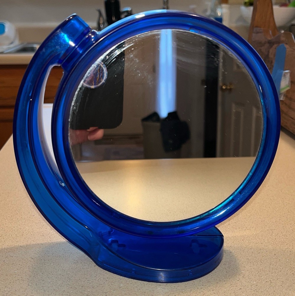 Vintage Space Age Retro Blue Make-Up Rotating Double Sided Mountable Mirror