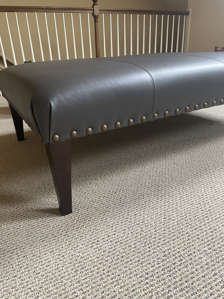 Leather Bench/Coffee Table Blue-Gray Statement Piece