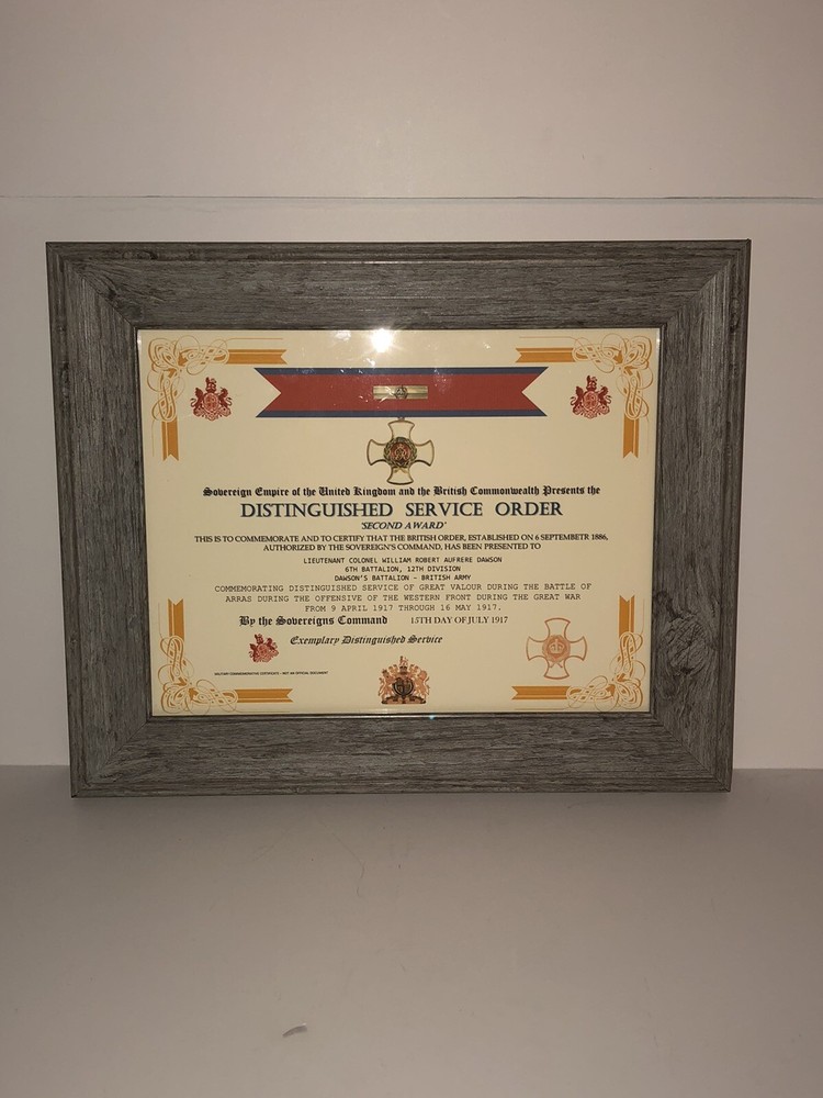 DISTINGUISHED SERVICE ORDER 2ND AWARD [UK] COMMEMORATIVE CERTIFICATE ~ Type 1