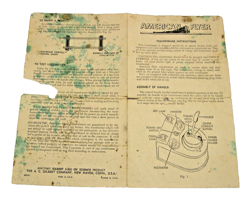 American Flyer Transformer Instructions #M3191