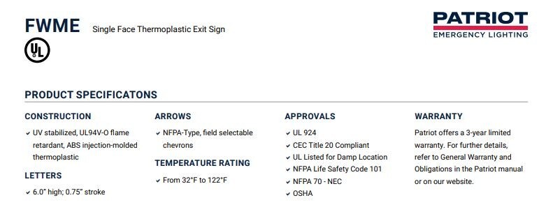 Patriot Lighting Exit Light