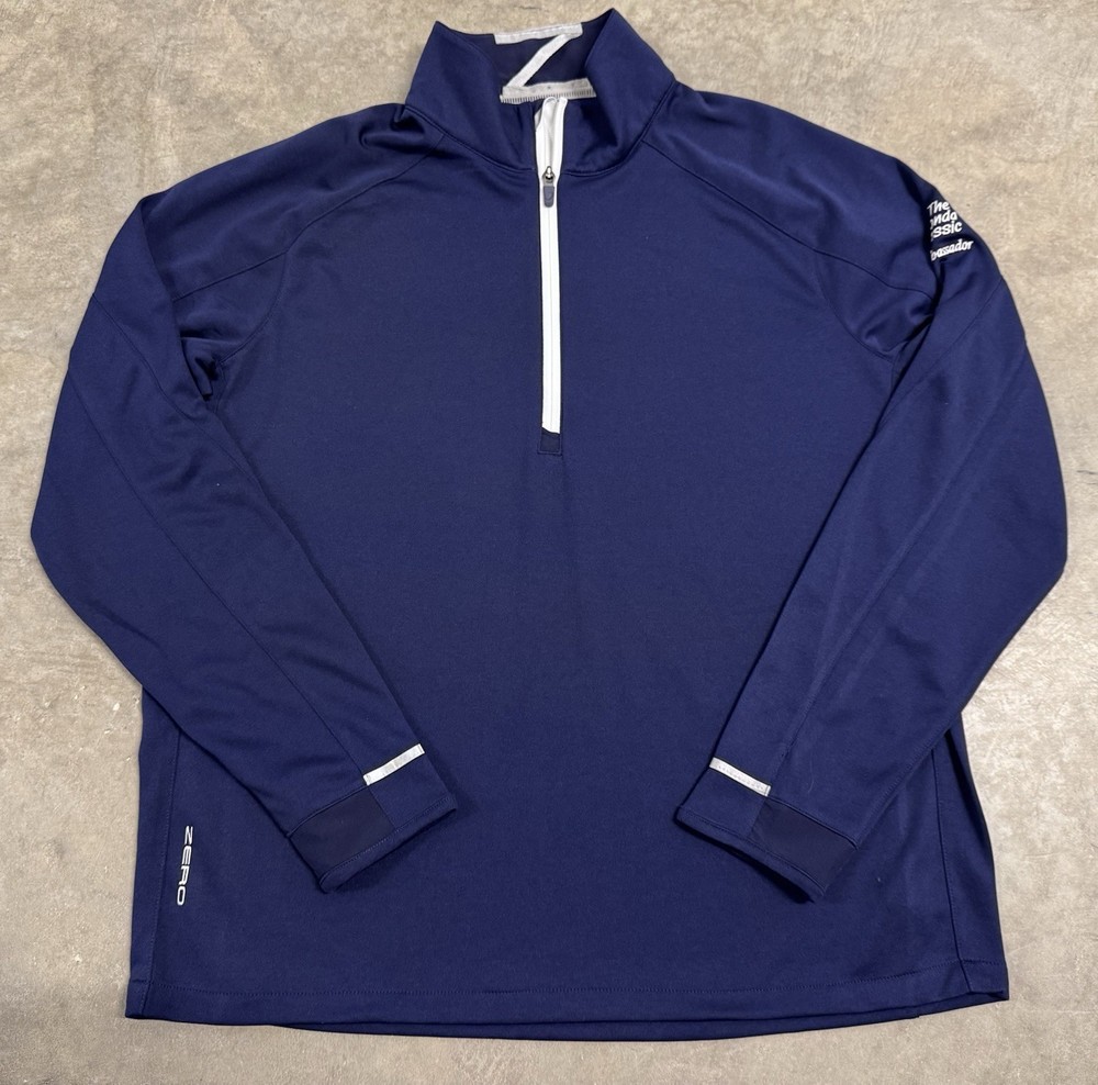 Zero Restriction Golf 1/4 Zip Men’s Lg Navy Blue Honda Classic Pullover Z425 EUC