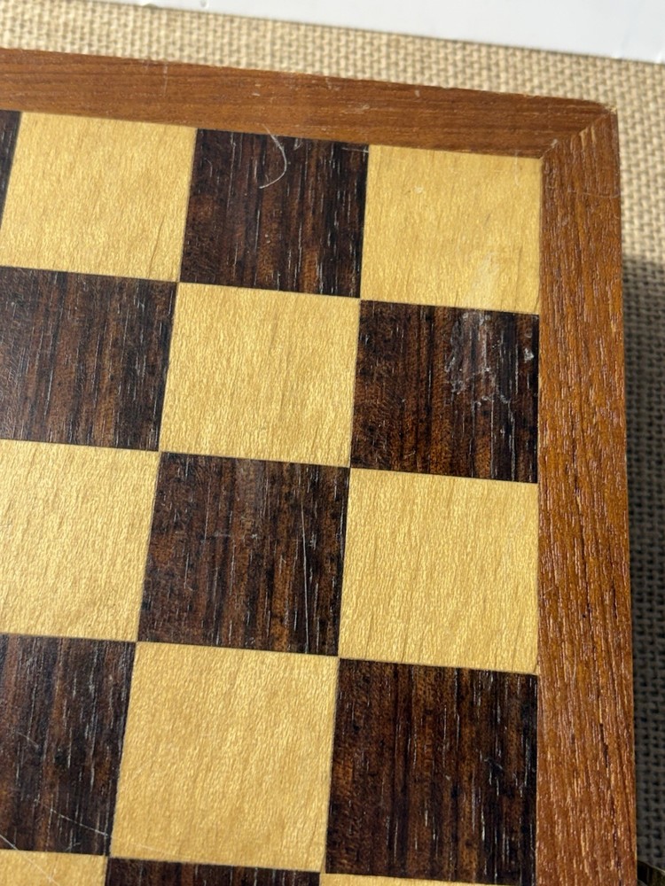 Vintage Wood Chess Set Folding Board Storage Box Complete **READ