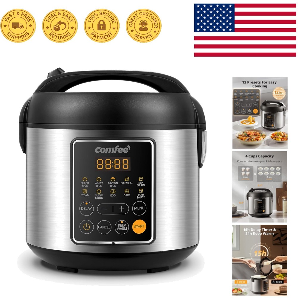 Versatile 4-Cup Rice Cooker with Steamer Basket and Automatic Keep Warm Feature