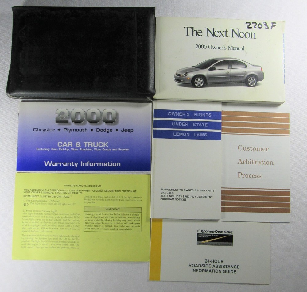2000 Chrysler Neon Owners Manual Book