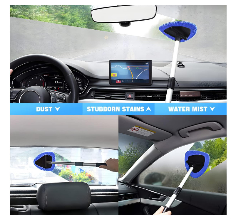 Windshield Cleaning Tool Car Window Cleaner with Extendable Long Handle and 4...