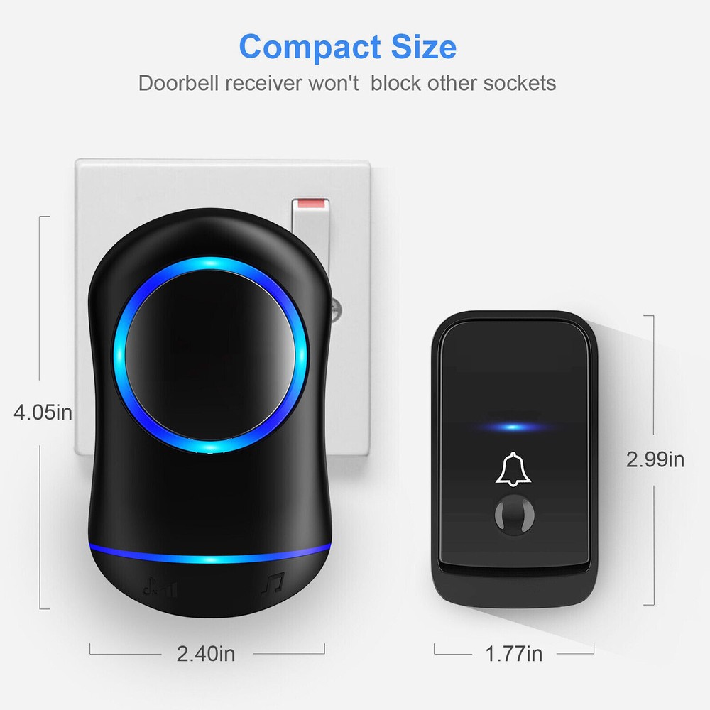 1000ft Wireless Doorbell Chime Kit Waterproof Plugin Receiver Adjustable Volume