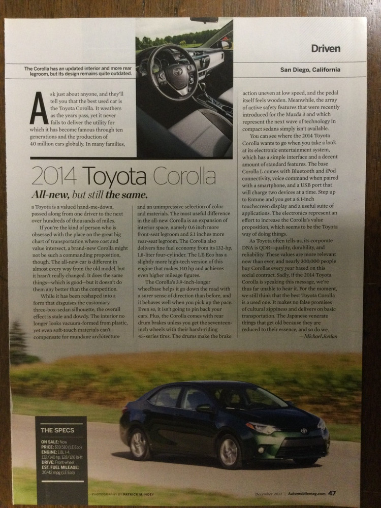 Misc 4853 Article 2014 Toyota Corolla December 2013 1 page