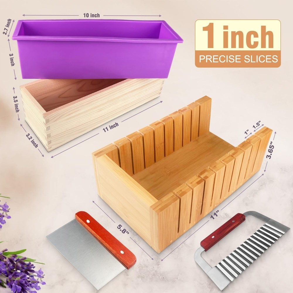 Rectangular Silicone Soap Mold 42oz Kit with Stainless Steel Cutters and Scraper