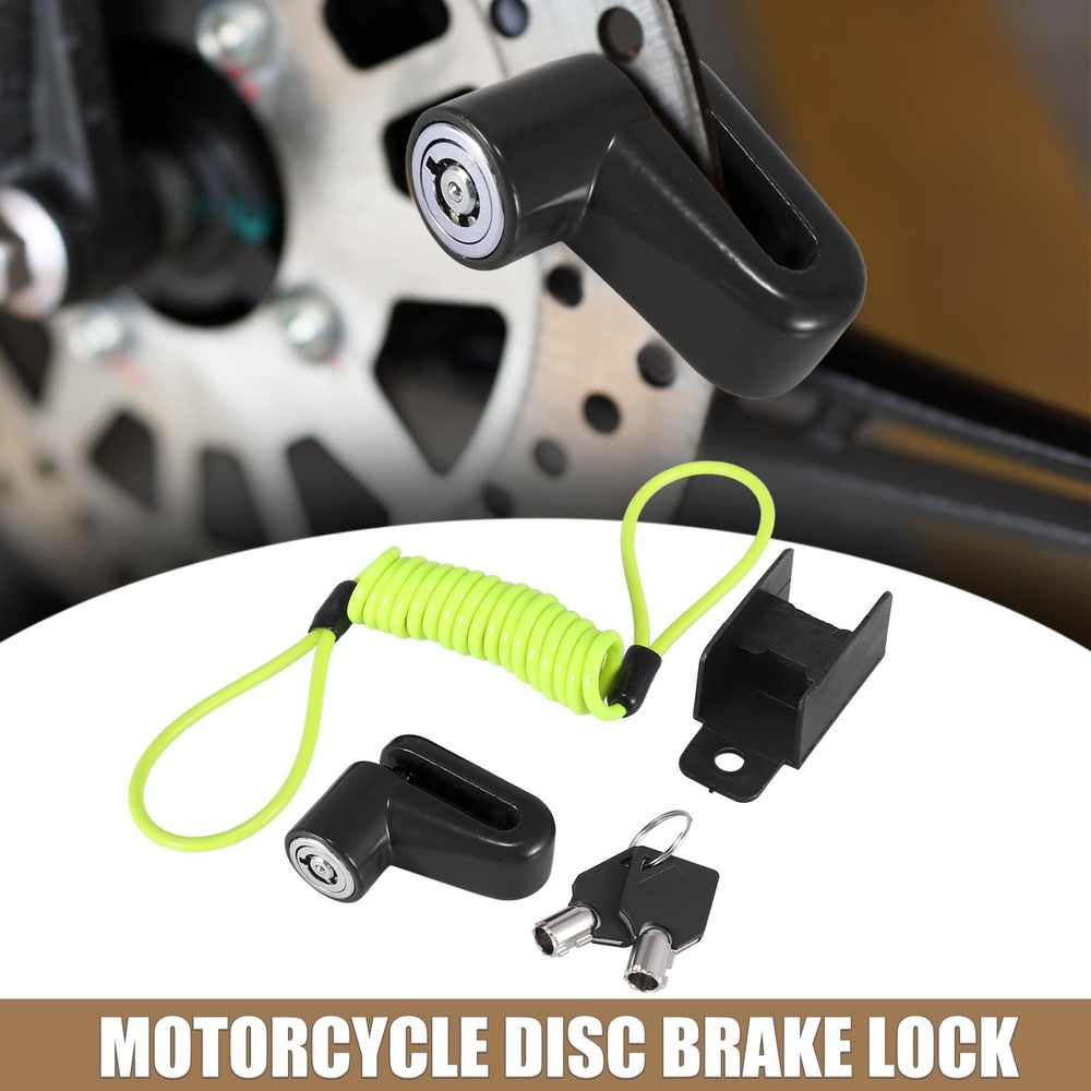 Universal Motorcycle Disc Brake Lock Black with Yellow Rope Set