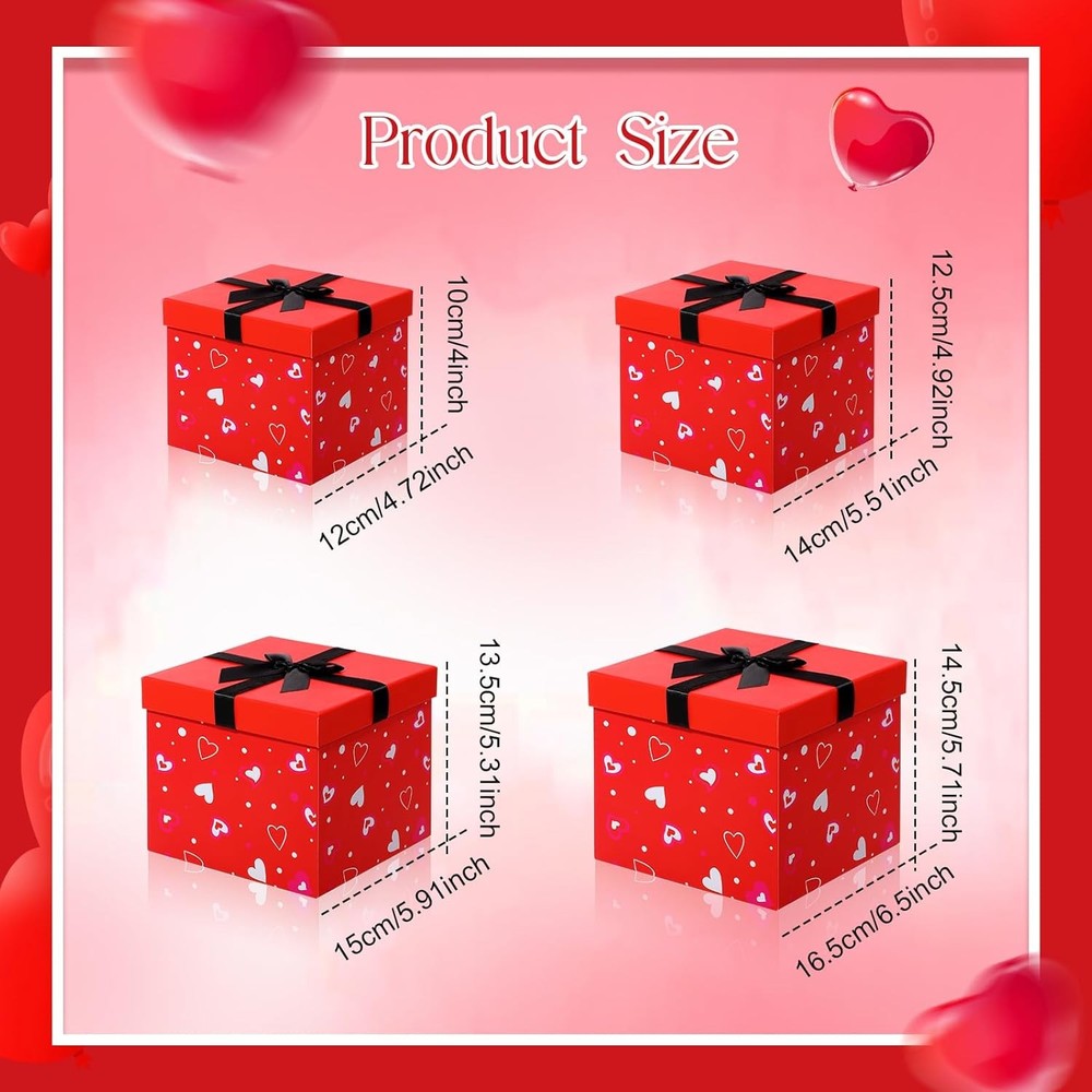 Epakh 4 Pcs Valentine's Day Nesting Gift Boxes with Lids Black Red Hearts Stacki